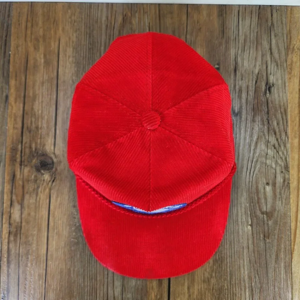 VTG Harry Gaines Kenai River Fishing Guide Patch Strapback Hat Red Corduroy Rope